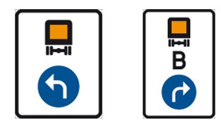 Vägmärke för påbjuden körriktning för fordon lastat med farligt