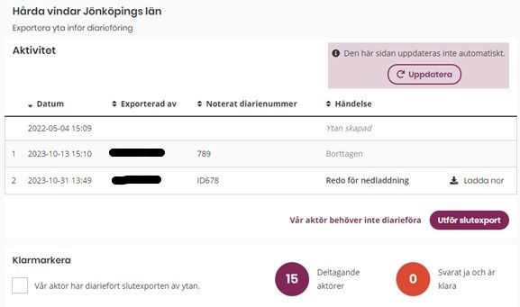 En bild som visar text och skärmbild av funktionen diarieföring i WIS.