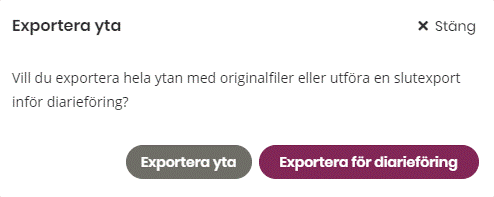 En skärmbild av funktionen exportera yta i WIS.